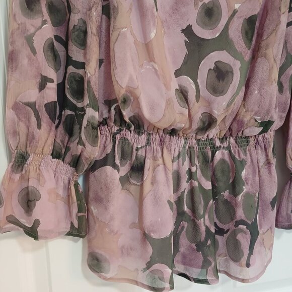 ST JOHN Silk Crepe Watercolor Mauve Circle Jeweled Rhinestone Blouse Top - Picture 4 of 4